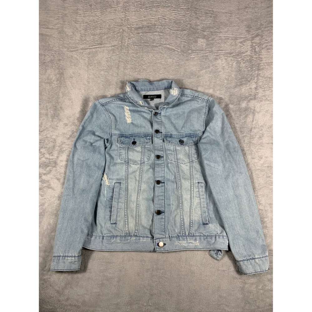 Elwood Distressed Denim Trucker Jacket Mens L Light Blue Jean 4 Pocket